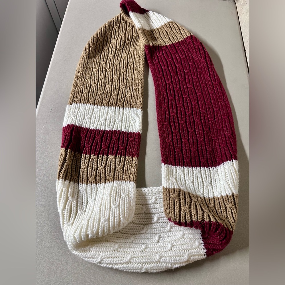 Michael Kors Infinty Scarf- white, tan, burgundy colors - Picture 5 of 12